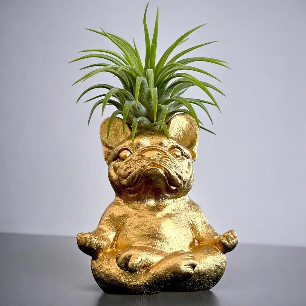 Zen Bulldog Air Planter, Meditating Dog Decor, Gift Figurine